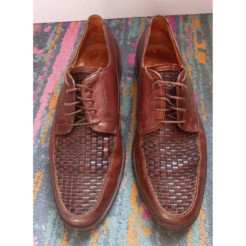 Johnston & Murphy Shoes Mens 9.5 M Cellini Woven Oxford Dress 3750 Brown Italy